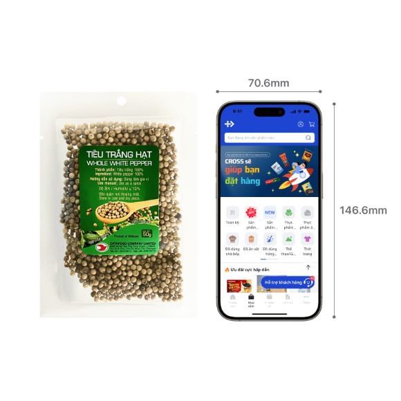 Hạt tiêu trắng nguyên hạt 50g, 1 gói 2