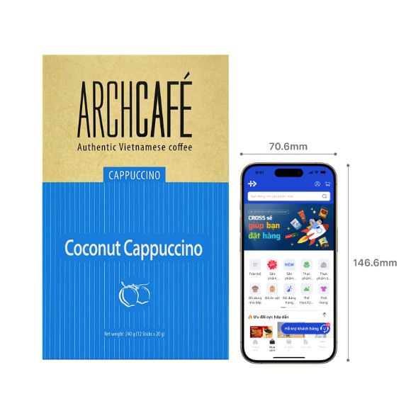 Cà phê Cappuccino dừa 240g (12 gói x 20g, hạn sử dụng 06-07-2026) 2